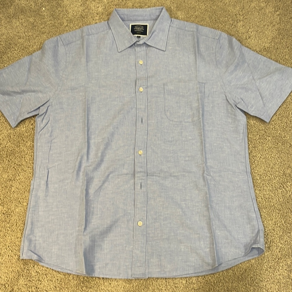 Men’s Cotton Linen Short Sleeve Cotton Shirt - Blue